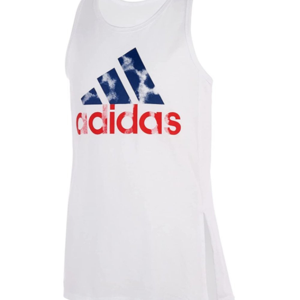 NEW Adidas Girl's Tie Front Tank Top 21 (Little Kids) Size 4 White Blue Red